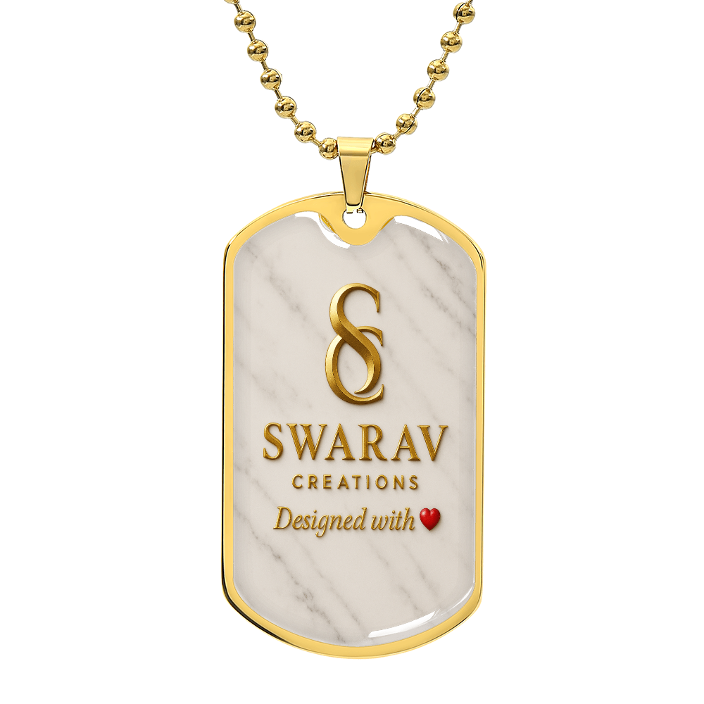 Gold & Marble Dog Tag Necklace – Designed with ❤️ | Custom Engraved Gift for Him or Her - Swarav Creations