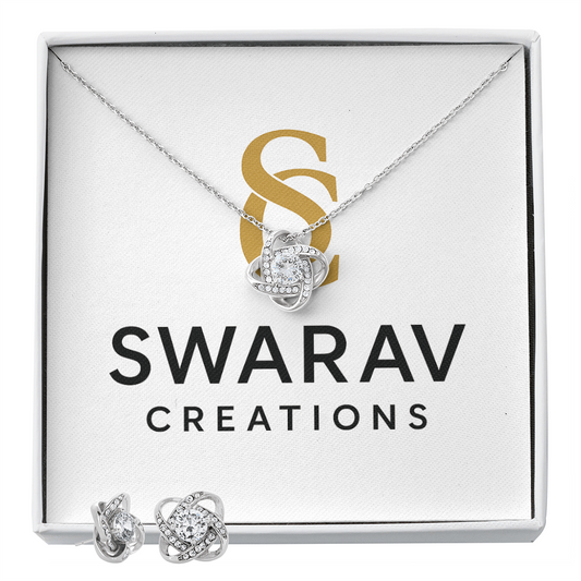 Love Knot Necklace & Earring Set – 14K White Gold | Swarav Creations