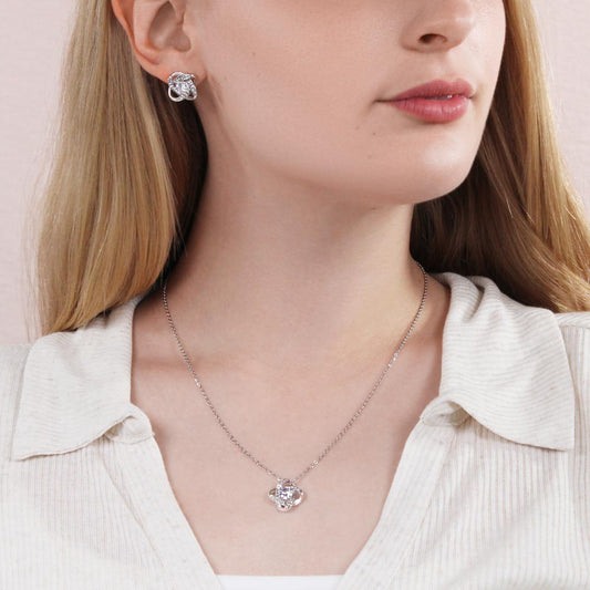 Love Knot Necklace & Earring Set – 14K White Gold | Swarav Creations