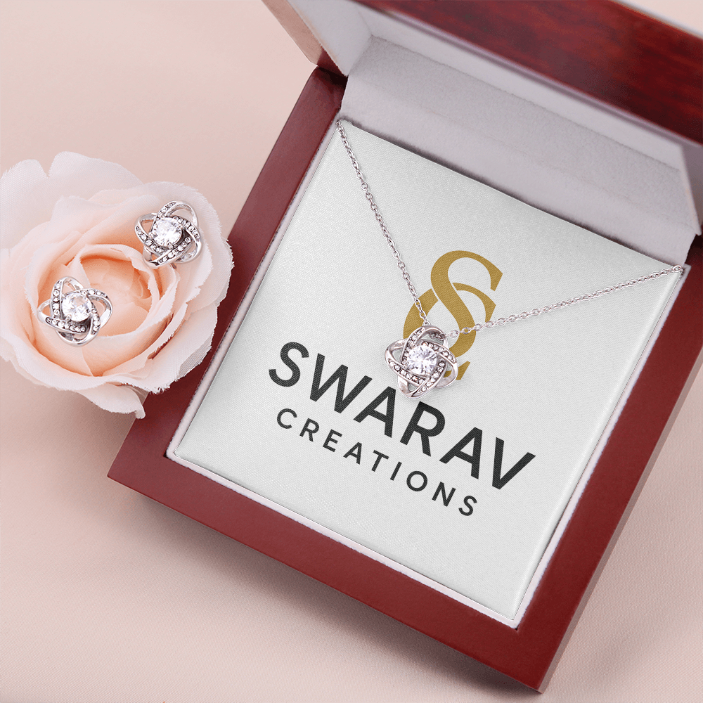 Love Knot Necklace & Earring Set – 14K White Gold | Swarav Creations