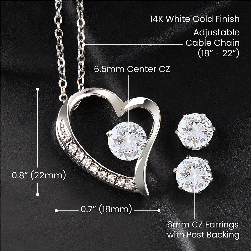 Forever Love Necklace & Earring Set – 14K White Gold | Swarav Creations