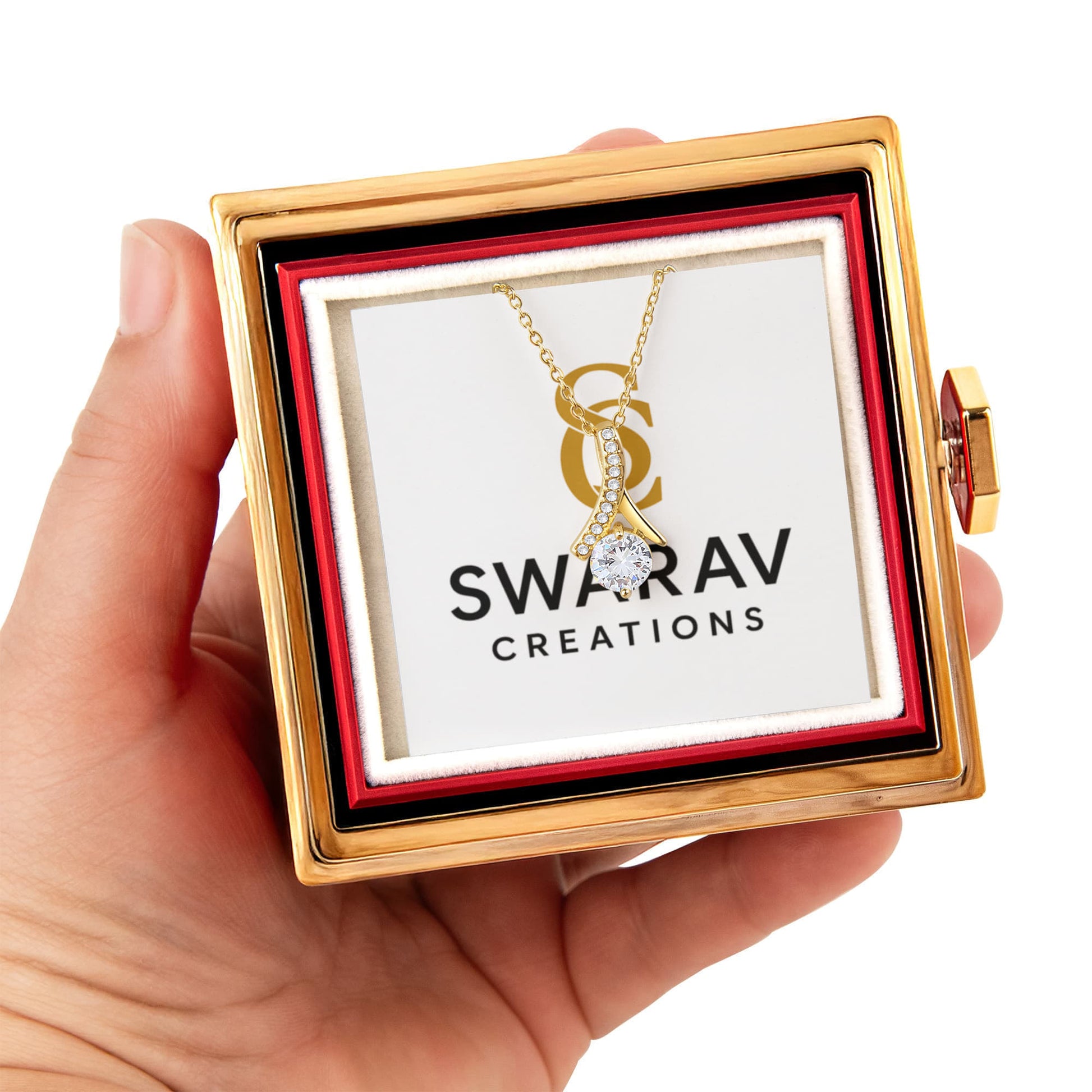 Alluring Beauty Necklace | Cubic Zirconia Gold Pendant – Swarav Creations - Swarav Creations
