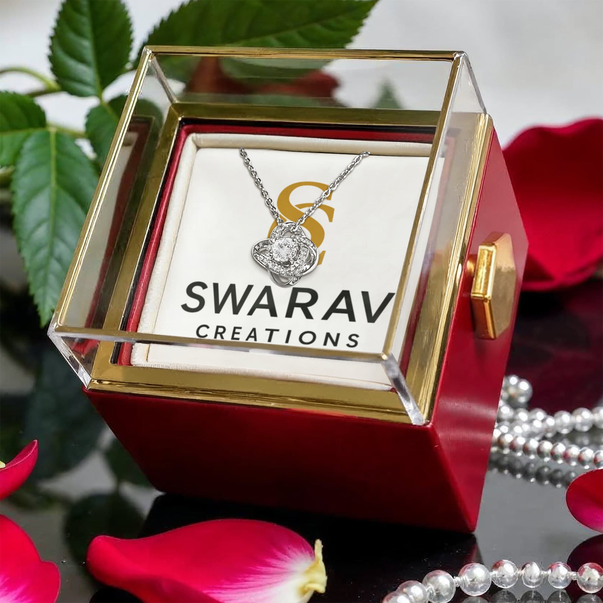 Eternal Love Knot Necklace with Preserved Rose Gift Box | Swarav Creations - Swarav Creations