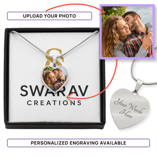Luxury Photo Necklace | Personalized Heart Pendant in Gold or Steel - Swarav Creations