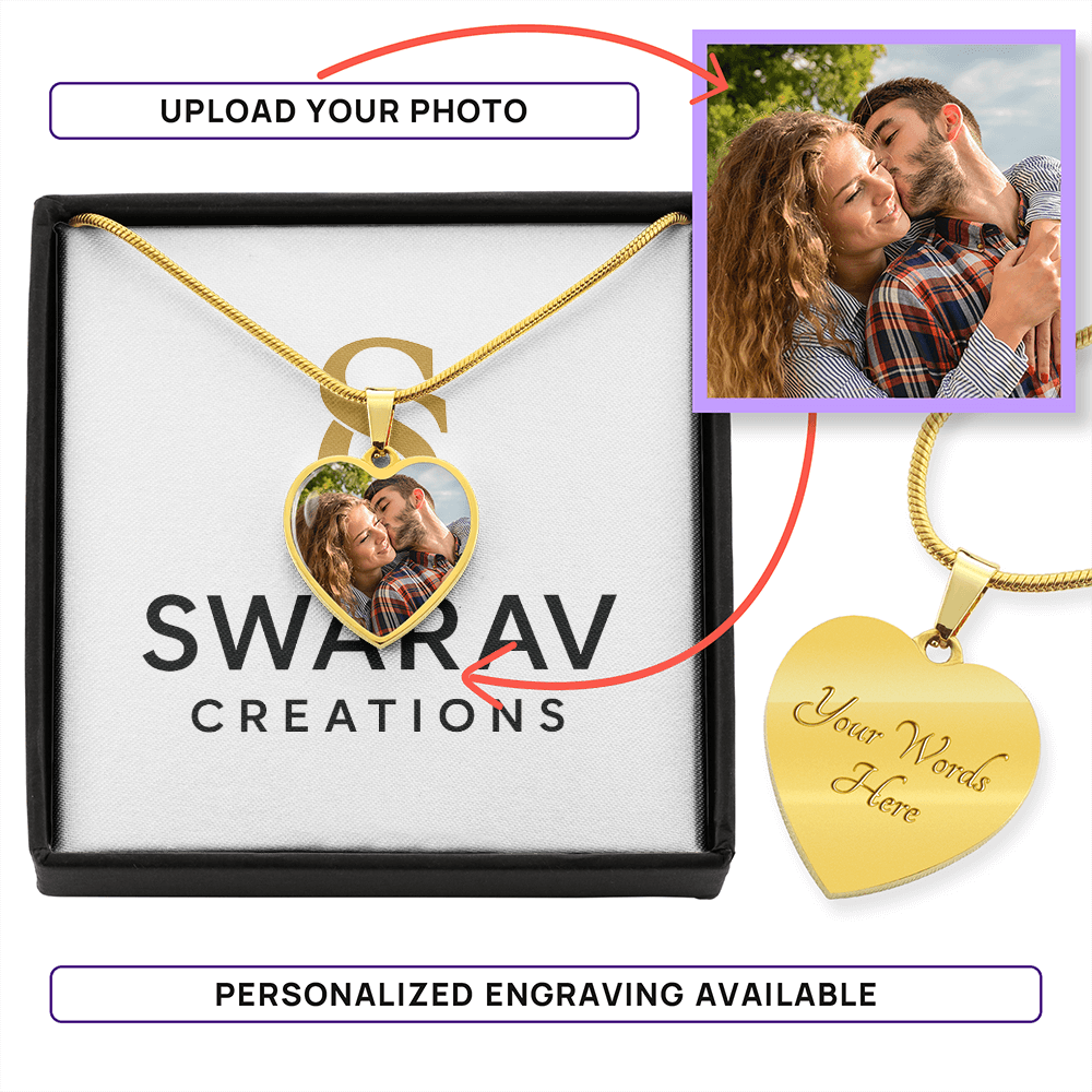 Luxury Photo Necklace | Personalized Heart Pendant in Gold or Steel - Swarav Creations