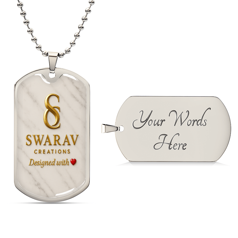 Gold & Marble Dog Tag Necklace – Designed with ❤️ | Custom Engraved Gift for Him or Her - Swarav Creations