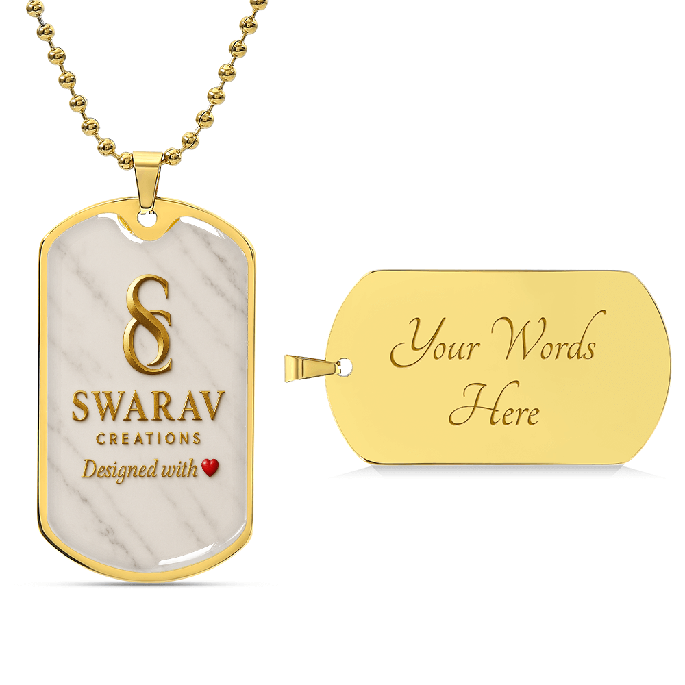 Gold & Marble Dog Tag Necklace – Designed with ❤️ | Custom Engraved Gift for Him or Her - Swarav Creations