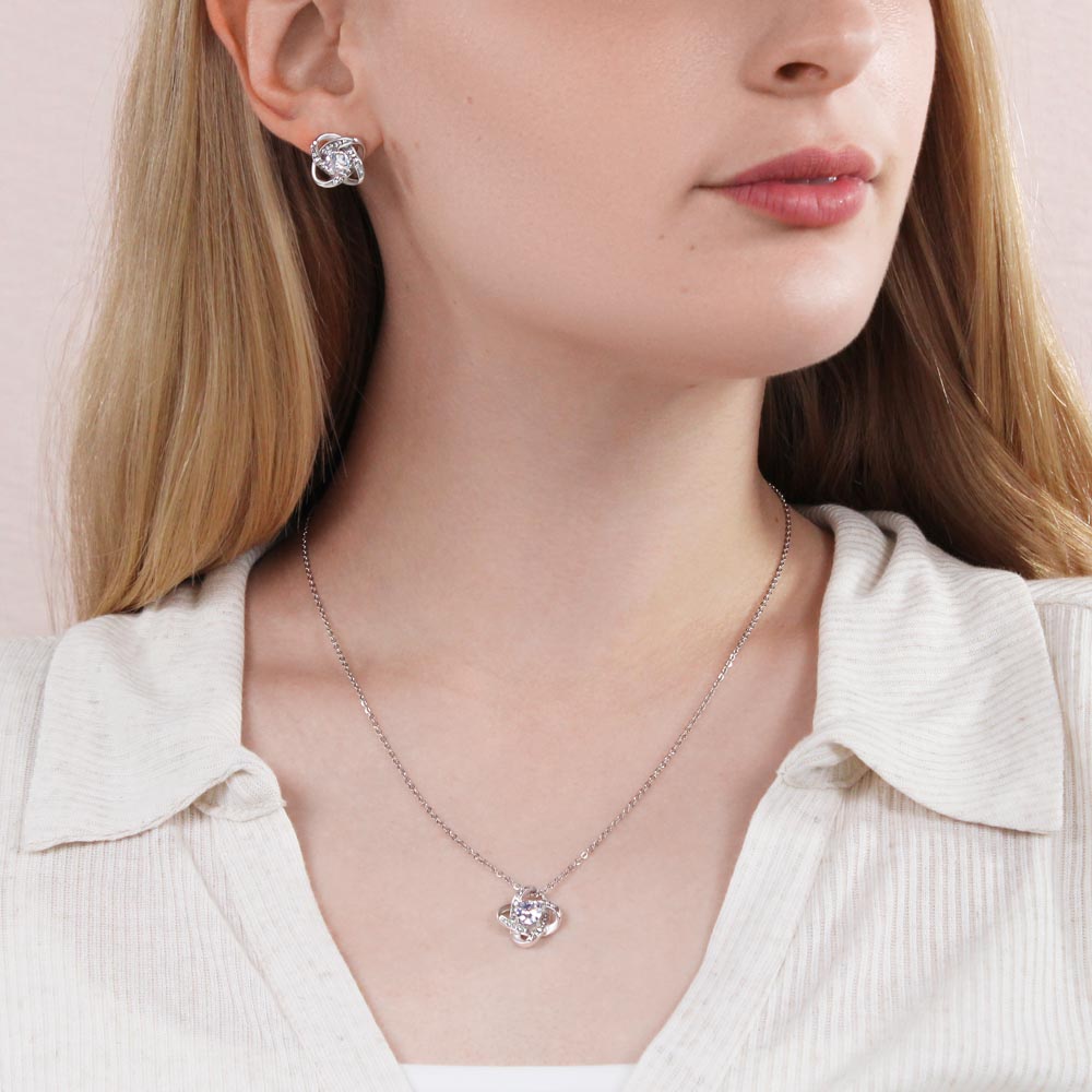 Love Knot Necklace & Earring Set – 14K White Gold | Swarav Creations
