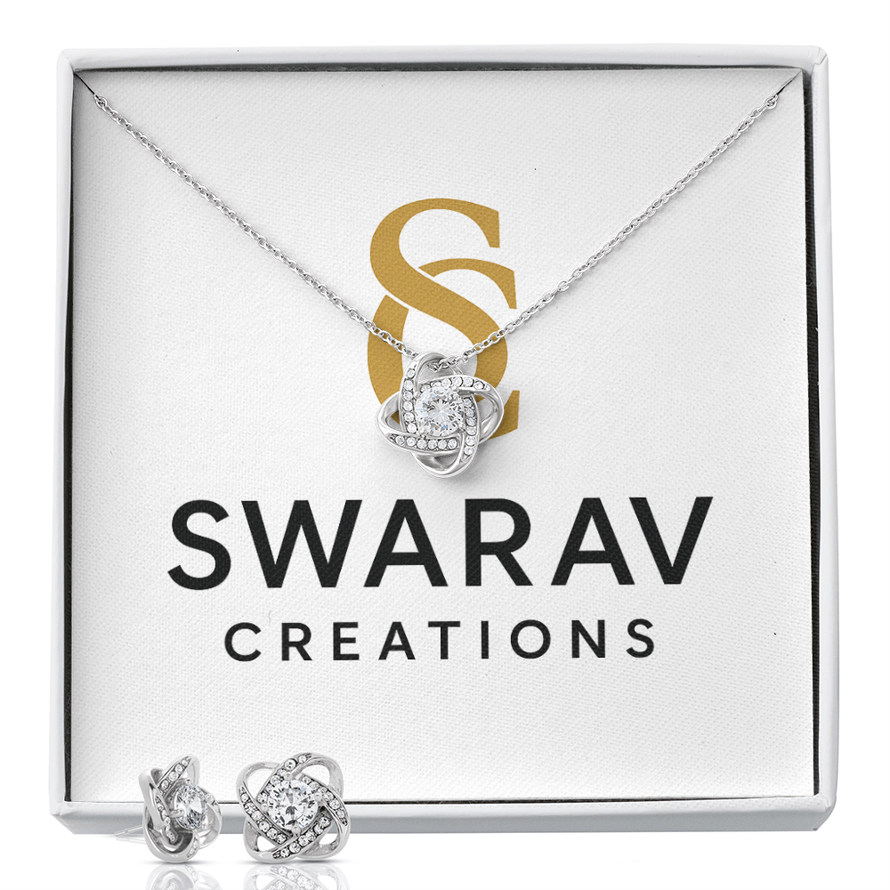 Love Knot Necklace & Earring Set – 14K White Gold | Swarav Creations