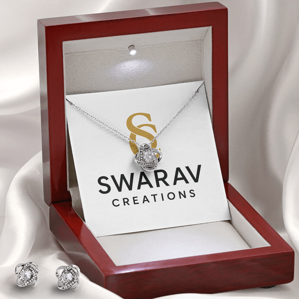 Love Knot Necklace & Earring Set – 14K White Gold | Swarav Creations