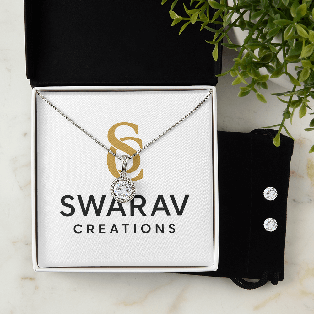 Eternal Hope Necklace & Earring Set – 14K White Gold | Swarav Creations