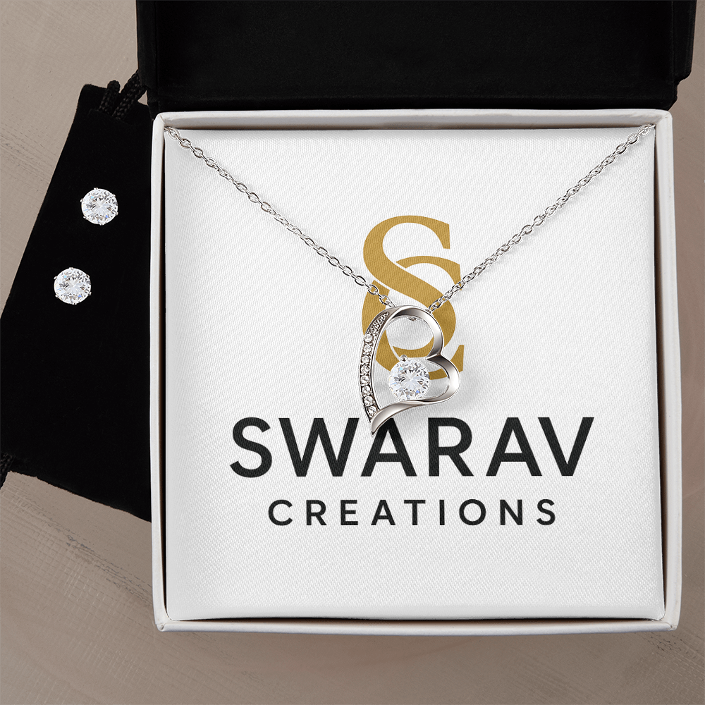 Forever Love Necklace & Earring Set – 14K White Gold | Swarav Creations