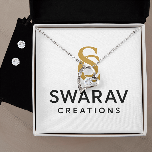 Forever Love Necklace & Earring Set – 14K White Gold | Swarav Creations