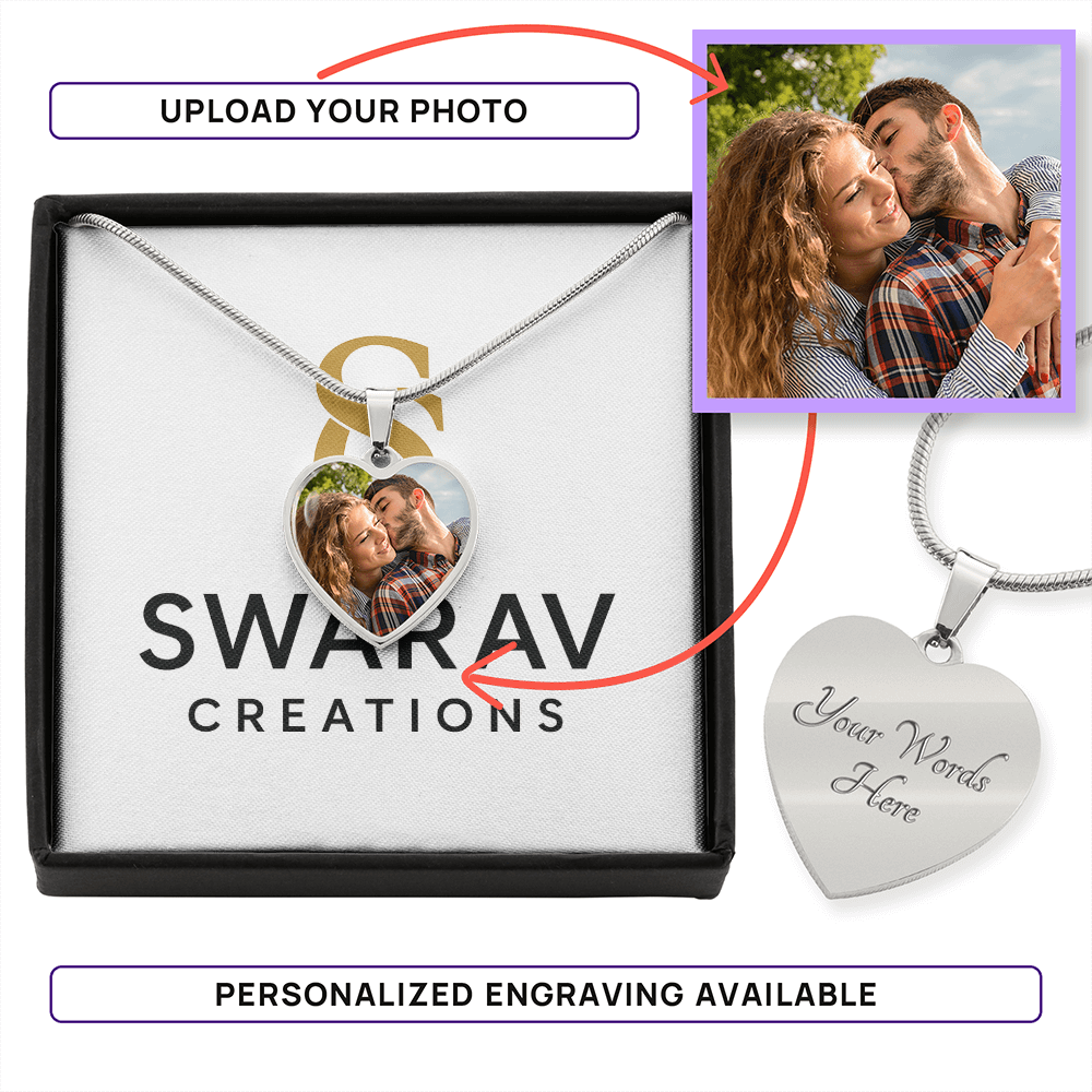 Luxury Photo Necklace – Personalized Heart Pendant in Gold or Steel | Swarav Creations - Swarav Creations
